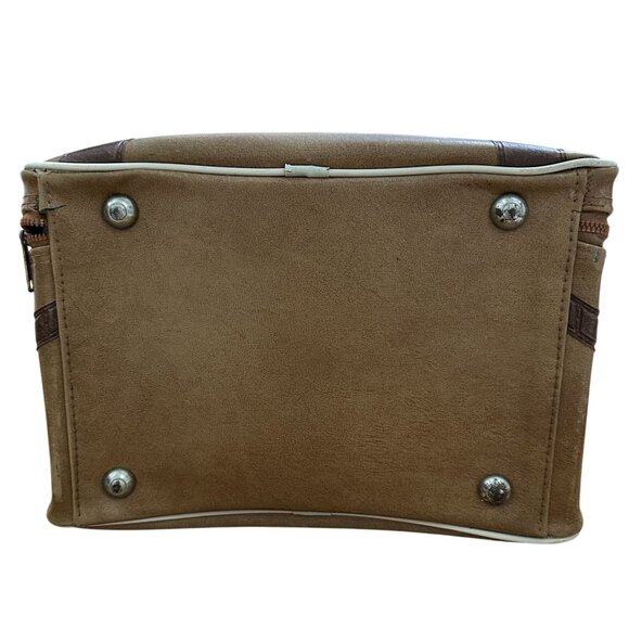 Vintage Brunswick Bowling Ball Bag Two Tone Faux Leather Tan Brown Retro Handles - Picture 9 of 9